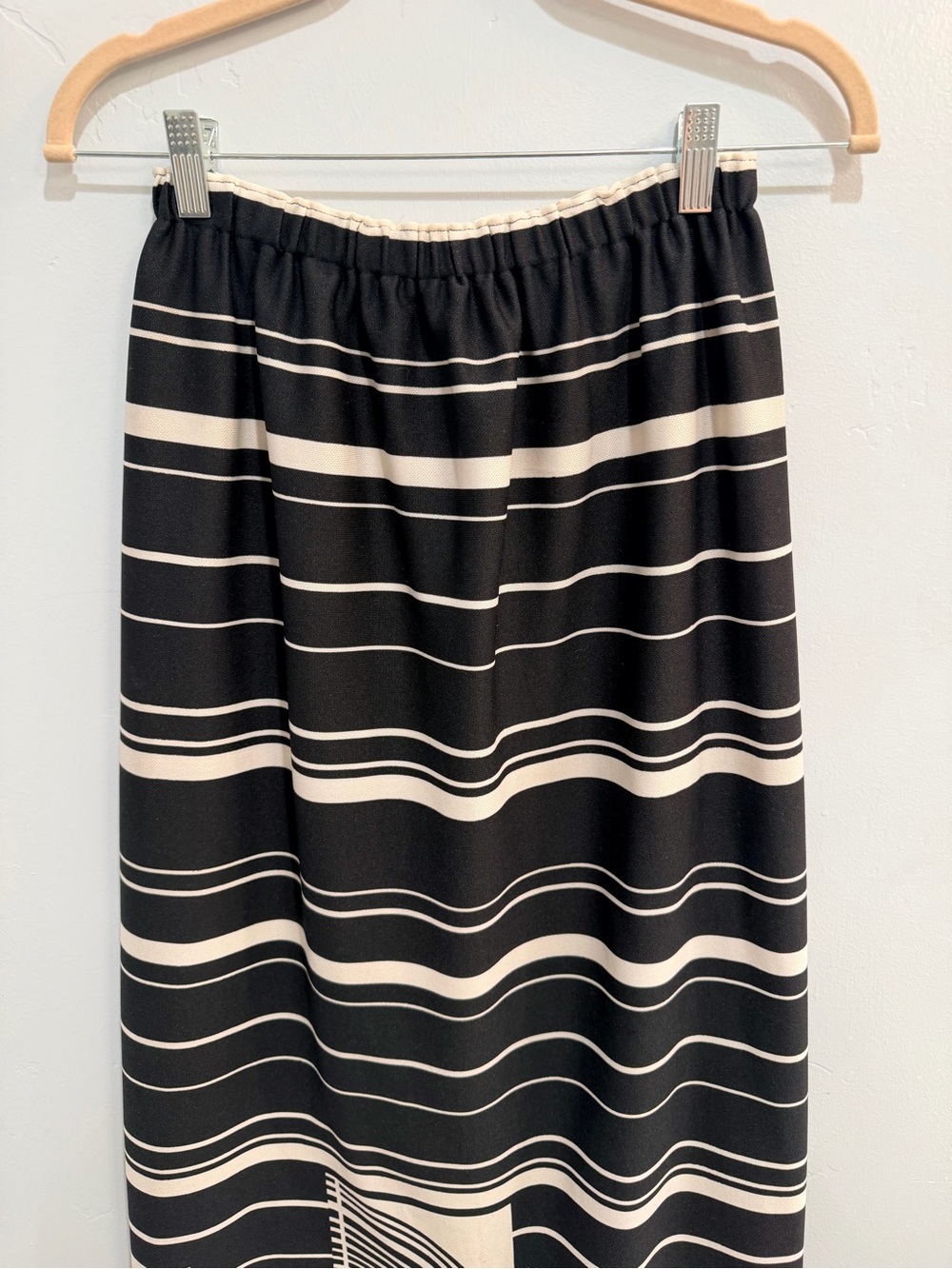 Vintage 70s Art Deco Geometric Maxi Skirt Black Cream Striped Mid Century M - Picture 4 of 9